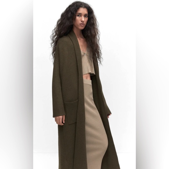 Mango Sweaters - Mango Oversized Knitted Coat in Olive